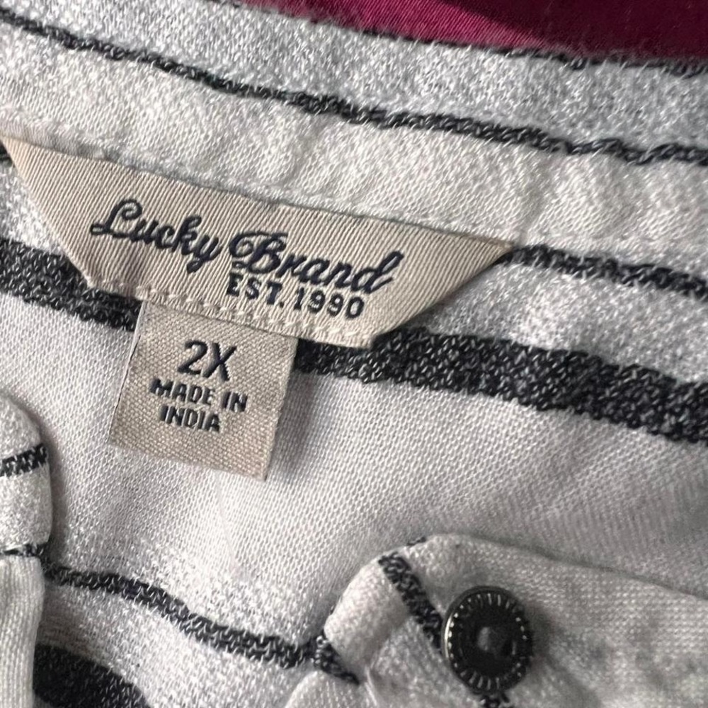 Lucky Brand Womens White Black Striped Henley Tunic Blouse 2XL XXL Lagenlook - Picture 3 of 7